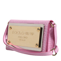 Dolce & Gabbana Pink Exotic Leather Logo Plaque Crossbody Bag