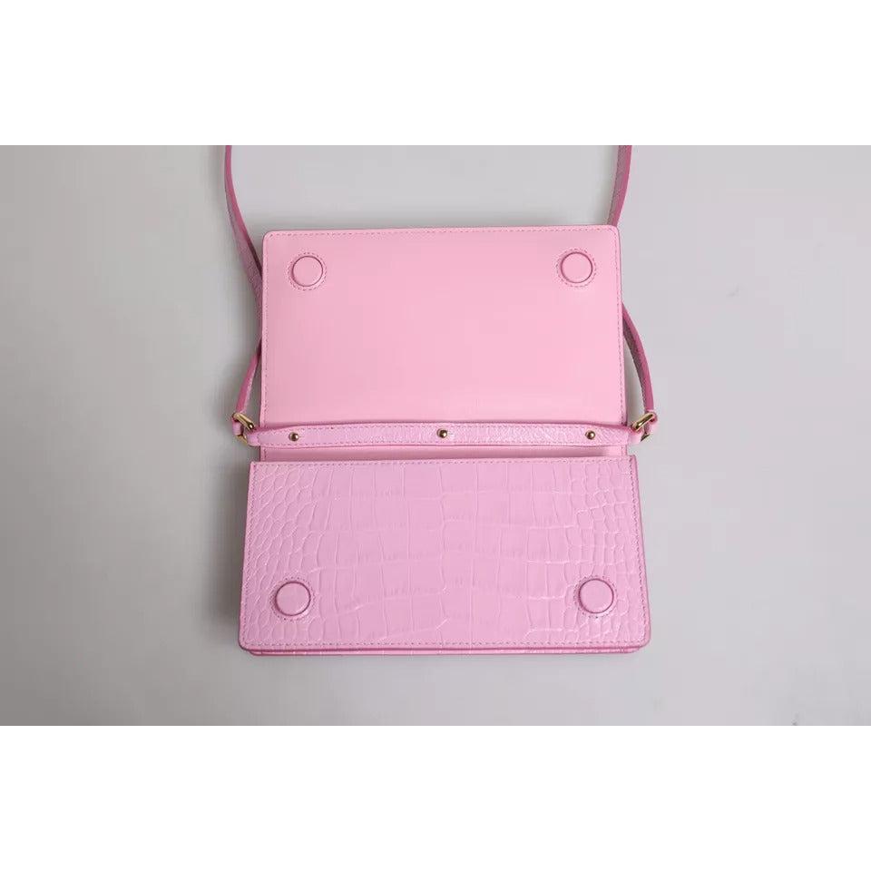 Dolce &amp; Gabbana Pink Exotic Leather Logo Plaque Crossbody Bag