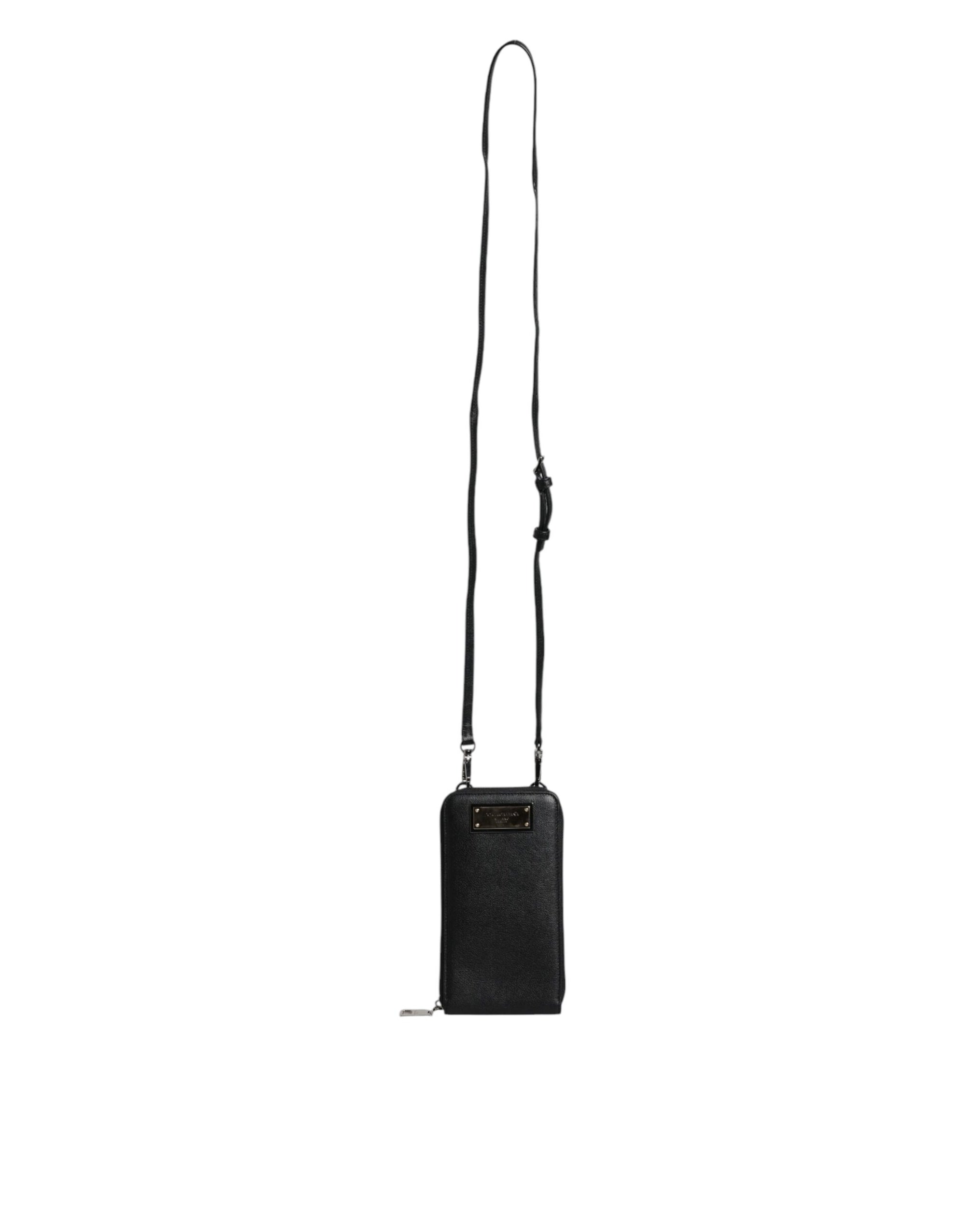 Dolce &amp; Gabbana Black Leather Purse Crossbody Sling Phone Bag
