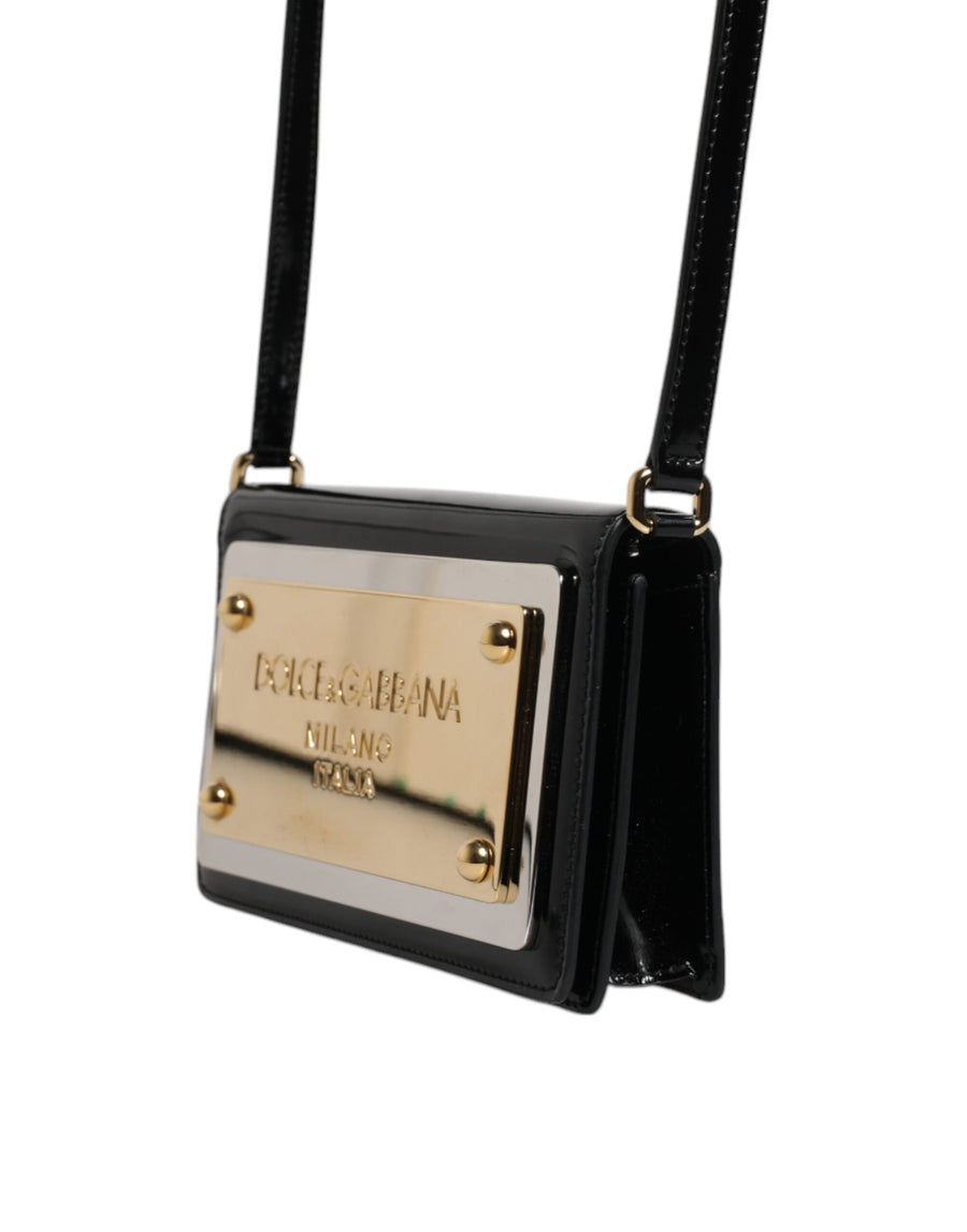 Dolce & Gabbana Black Patent Leather Logo Plaque Crossbody Bag