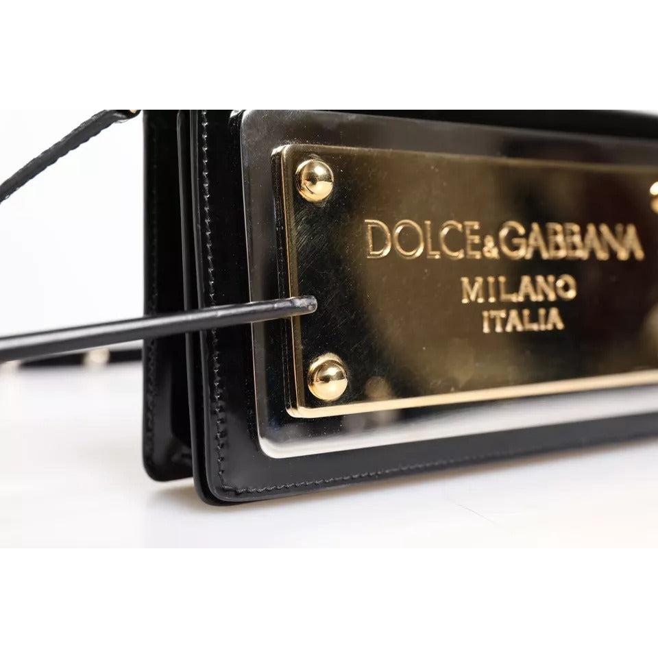 Dolce &amp; Gabbana Black Patent Leather Logo Plaque Crossbody Bag