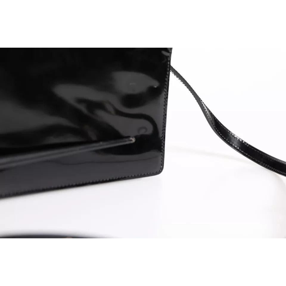 Dolce &amp; Gabbana Black Patent Leather Logo Plaque Crossbody Bag