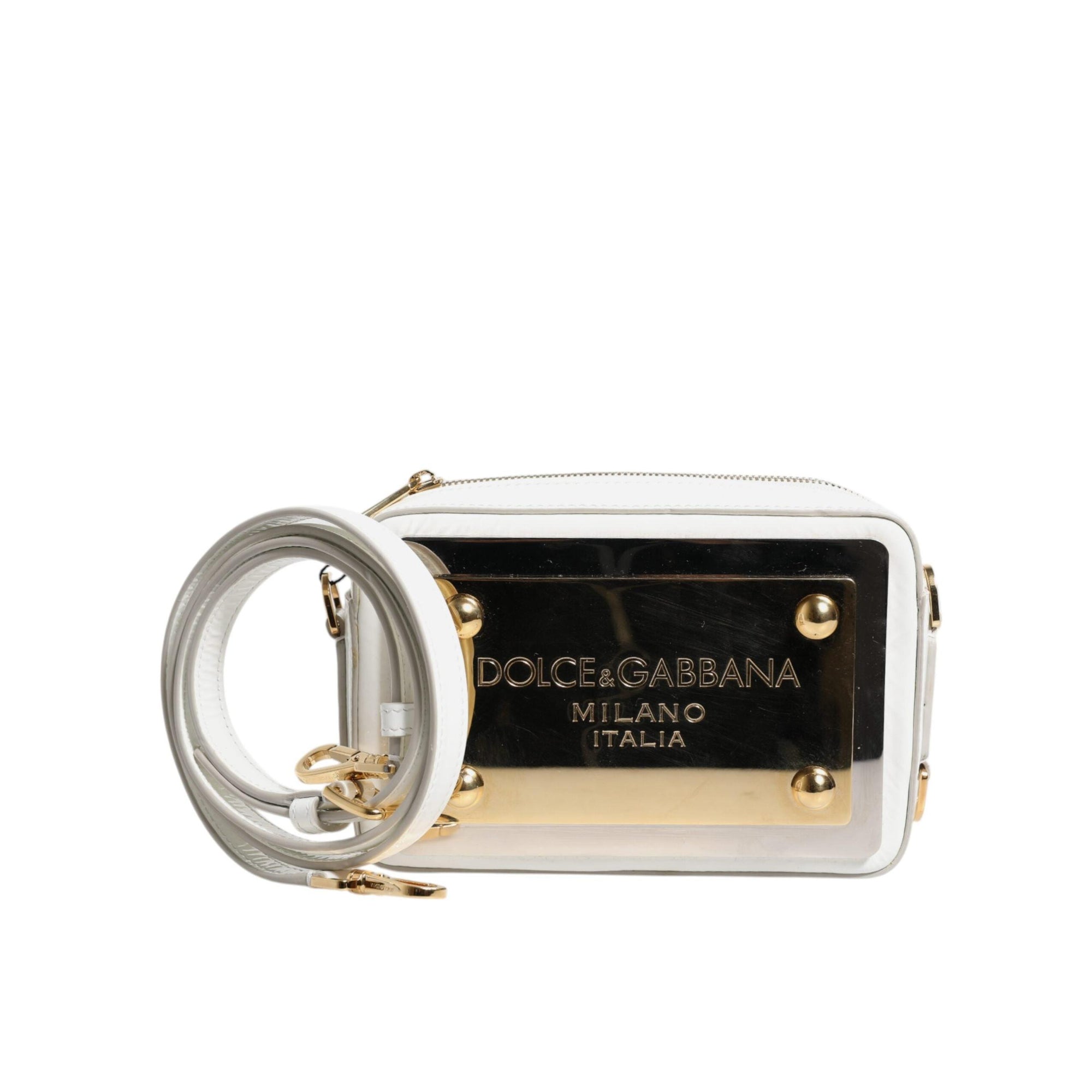 Dolce &amp; Gabbana White Leather Logo Plaque Crossbody Bag