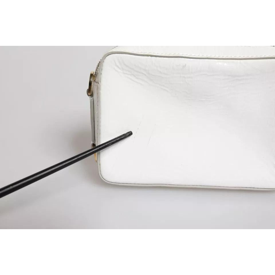 Dolce &amp; Gabbana White Leather Logo Plaque Crossbody Bag