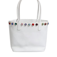 Dolce & Gabbana White Leather Crystal DG Logo Shoulder Tote Bag