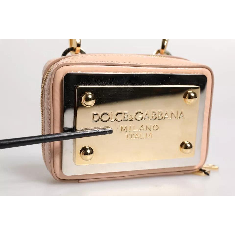 Dolce &amp; Gabbana Nude Leather Logo Plaque Crossbody Bag