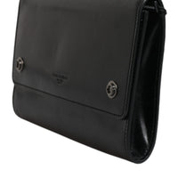 Dolce & Gabbana Black Leather Logo Embossed Crossbody Bag