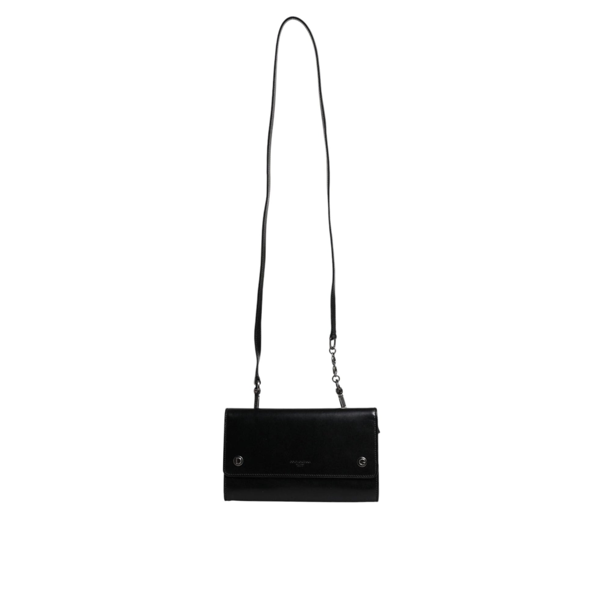 Dolce &amp; Gabbana Black Leather Logo Embossed Crossbody Bag