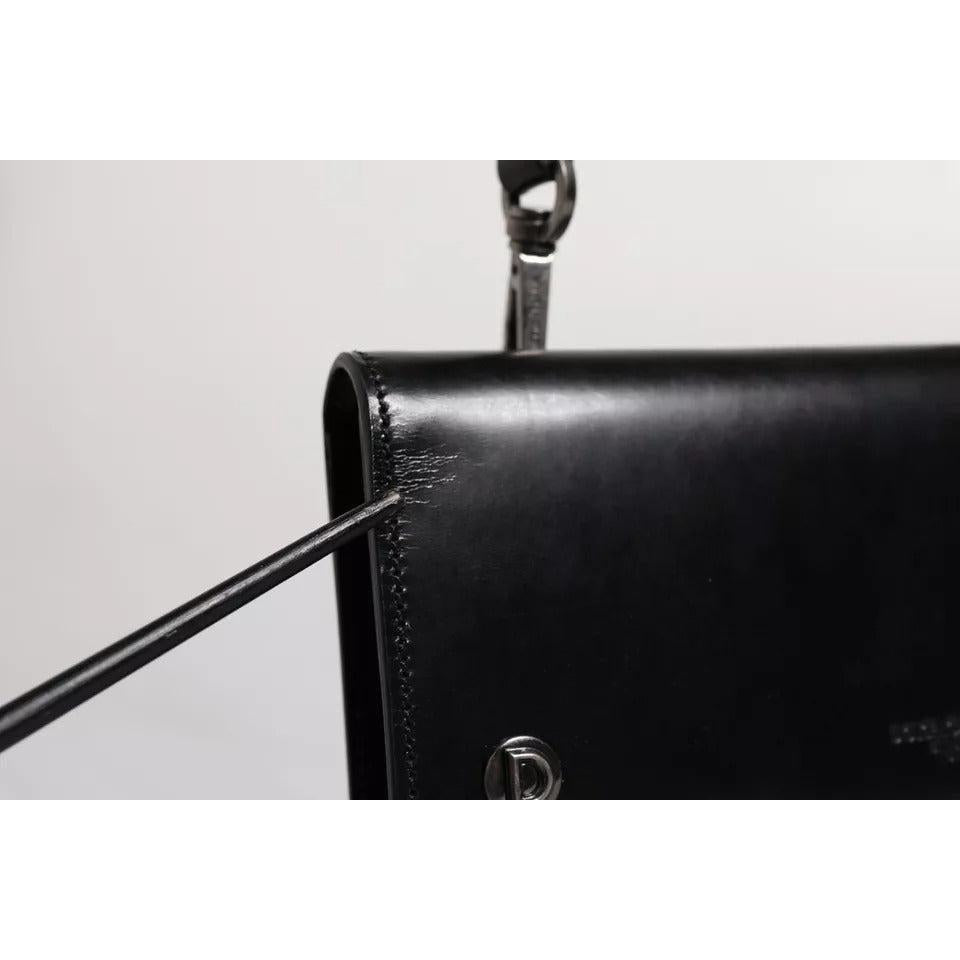 Dolce &amp; Gabbana Black Leather Logo Embossed Crossbody Bag