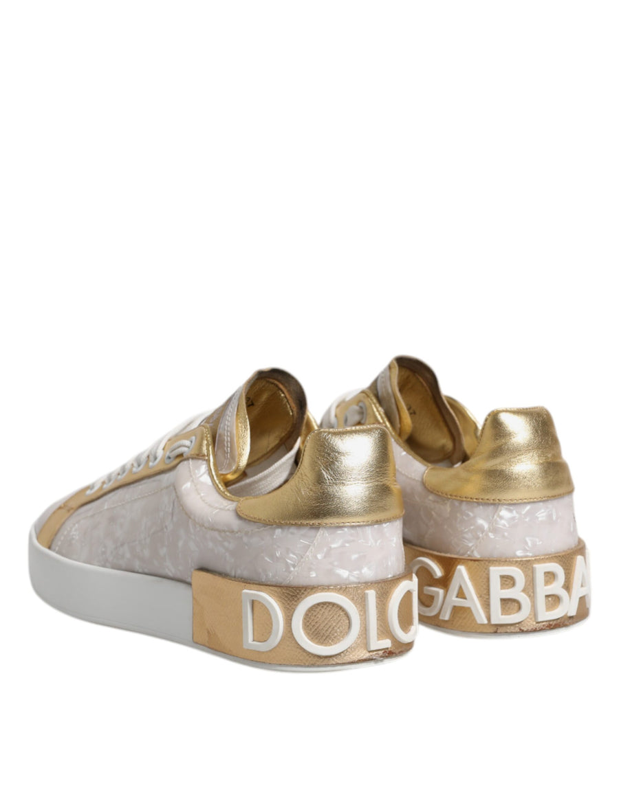 Dolce & Gabbana White Portofino Mother Of Pearl Sneakers Casual Shoes