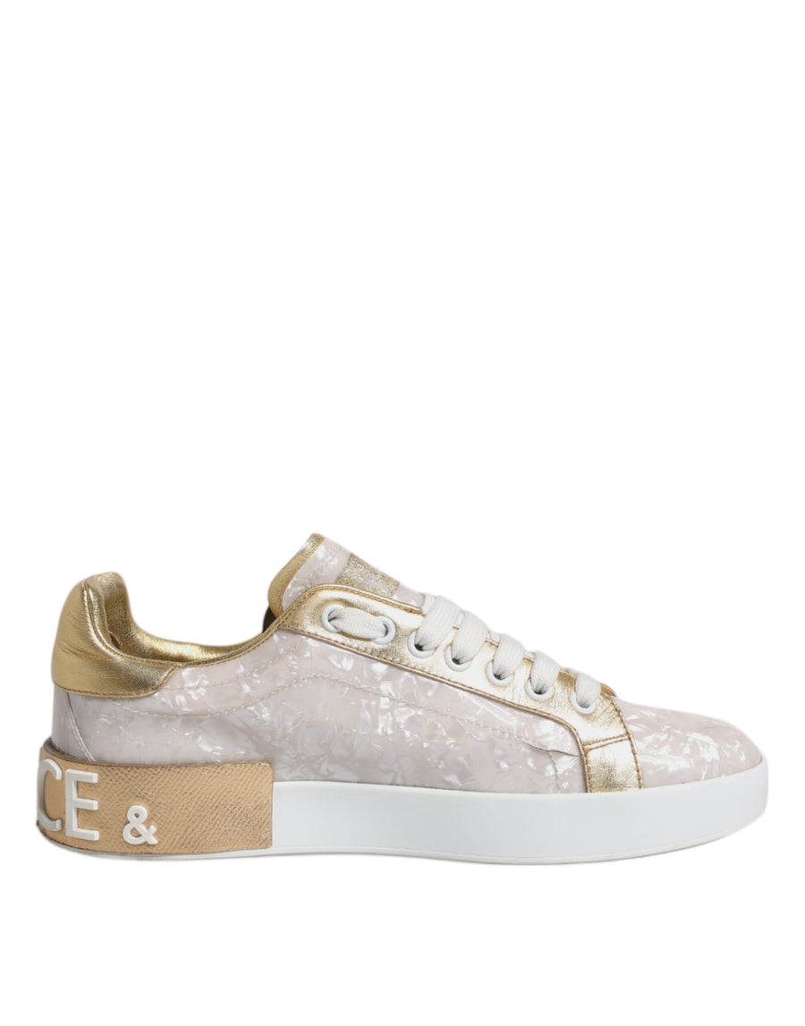 Dolce & Gabbana White Portofino Mother Of Pearl Sneakers Casual Shoes