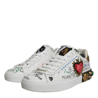 Dolce & Gabbana White Heart Studded Low Top Sneakers Shoes