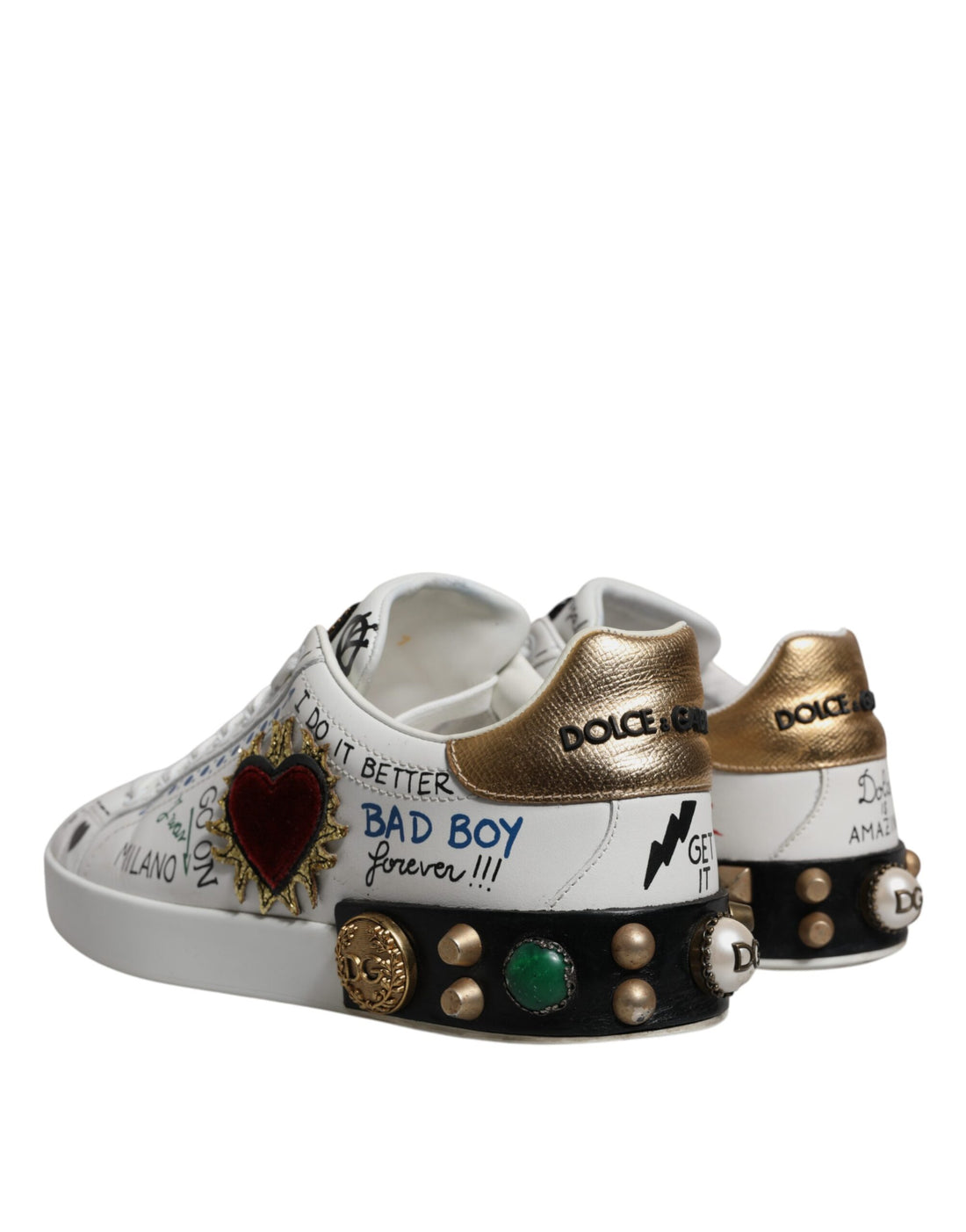 Dolce & Gabbana White Heart Studded Low Top Sneakers Shoes