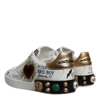 Dolce & Gabbana White Heart Studded Low Top Sneakers Shoes