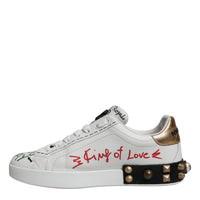 Dolce & Gabbana White Heart Studded Low Top Sneakers Shoes