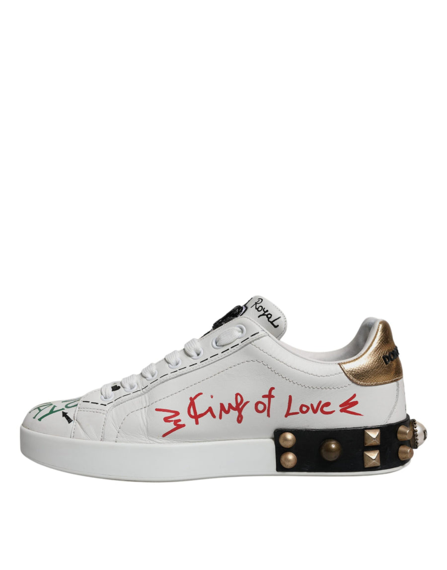 Dolce & Gabbana White Heart Studded Low Top Sneakers Shoes