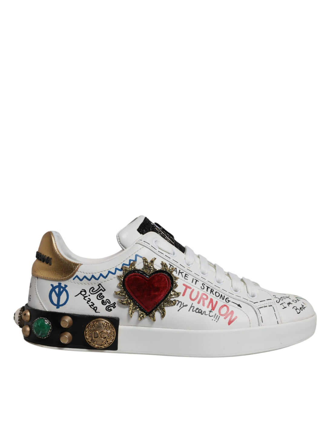 Dolce & Gabbana White Heart Studded Low Top Sneakers Shoes