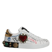 Dolce & Gabbana White Heart Studded Low Top Sneakers Shoes