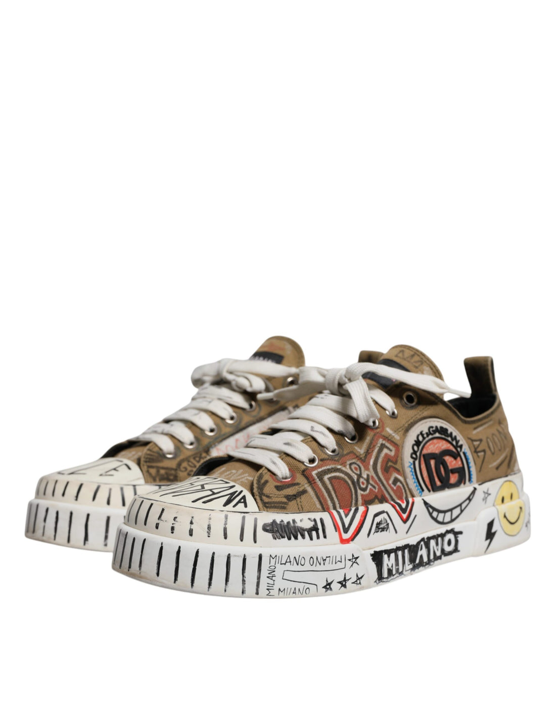 Dolce & Gabbana Brown Canvas Low Top Logo Print Sneakers Shoes