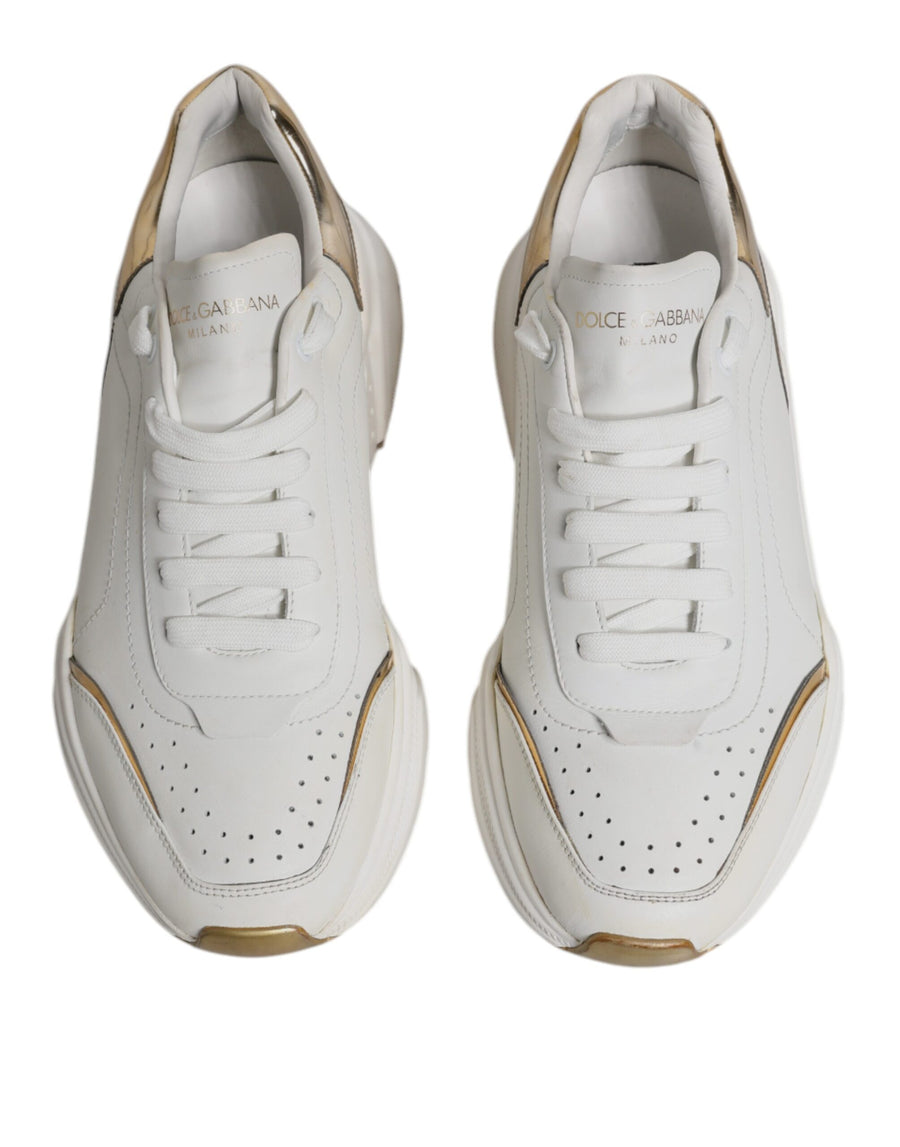 Dolce & Gabbana White Gold DAYMASTER Leather Sneakers Shoes