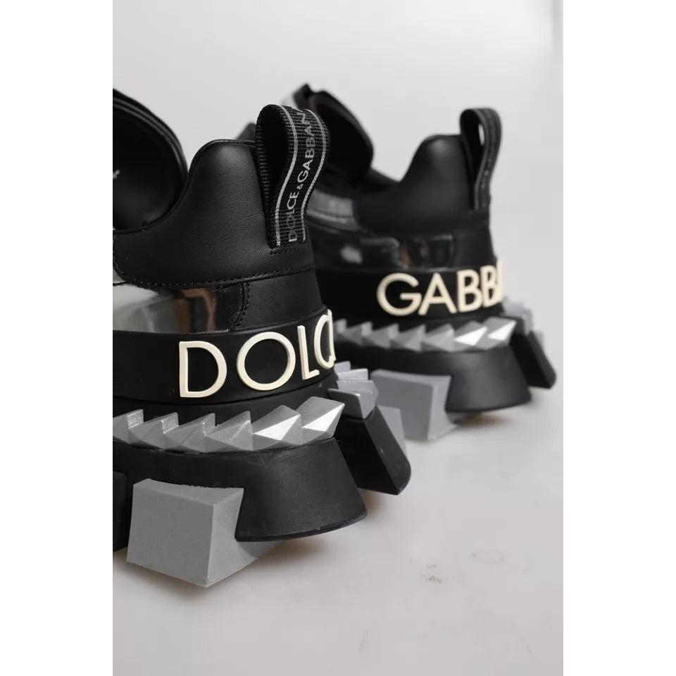 Dolce &amp; Gabbana Black Silver SUPER KING Leather Sneaker Shoes
