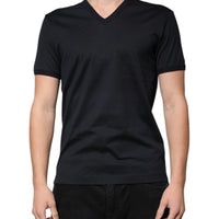 Dolce & Gabbana Black Cotton V-neck Short Sleeves T-shirt