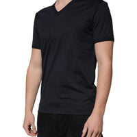 Dolce & Gabbana Black Cotton V-neck Short Sleeves T-shirt