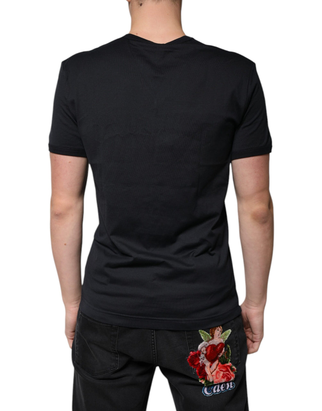 Dolce & Gabbana Black Cotton V-neck Short Sleeves T-shirt