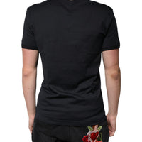 Dolce & Gabbana Black Cotton V-neck Short Sleeves T-shirt