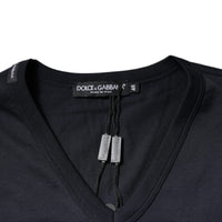 Dolce & Gabbana Black Cotton V-neck Short Sleeves T-shirt