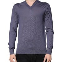 Dolce & Gabbana Gray Cashmere V-neck Men Pullover Sweater