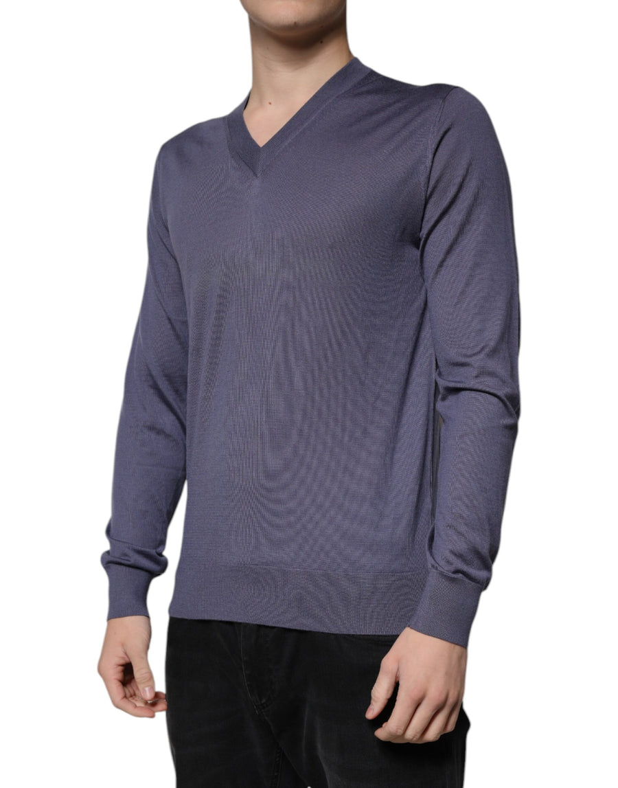 Dolce & Gabbana Gray Cashmere V-neck Men Pullover Sweater