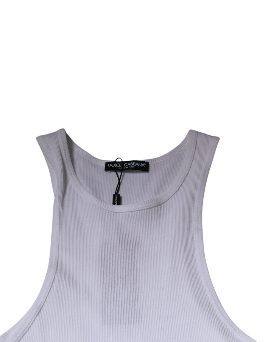 Dolce & Gabbana White Cotton Sleeveless Round Neck Tank T-shirt