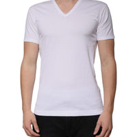 Dolce & Gabbana White Cotton V-neck Short Sleeves T-shirt