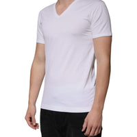 Dolce & Gabbana White Cotton V-neck Short Sleeves T-shirt