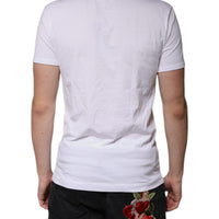 Dolce & Gabbana White Cotton V-neck Short Sleeves T-shirt