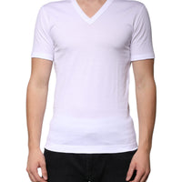 Dolce & Gabbana White Cotton V-neck Short Sleeves T-shirt