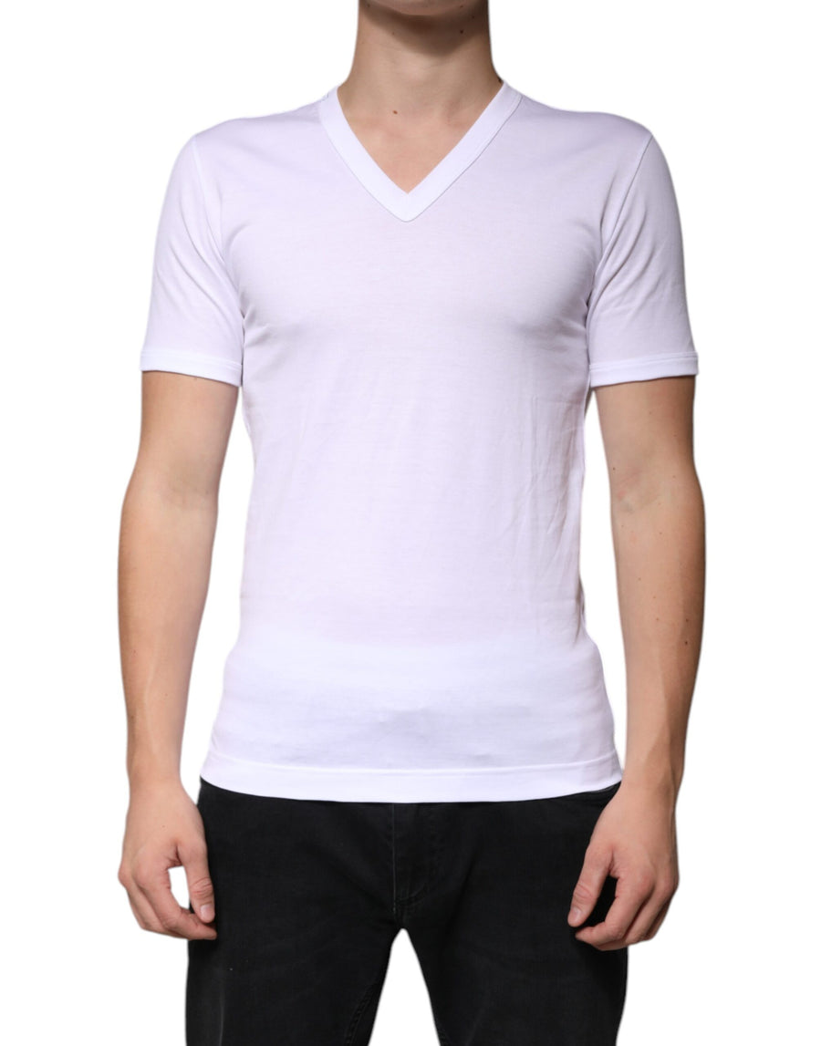 Dolce & Gabbana White Cotton V-neck Short Sleeves T-shirt