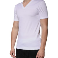 Dolce & Gabbana White Cotton V-neck Short Sleeves T-shirt