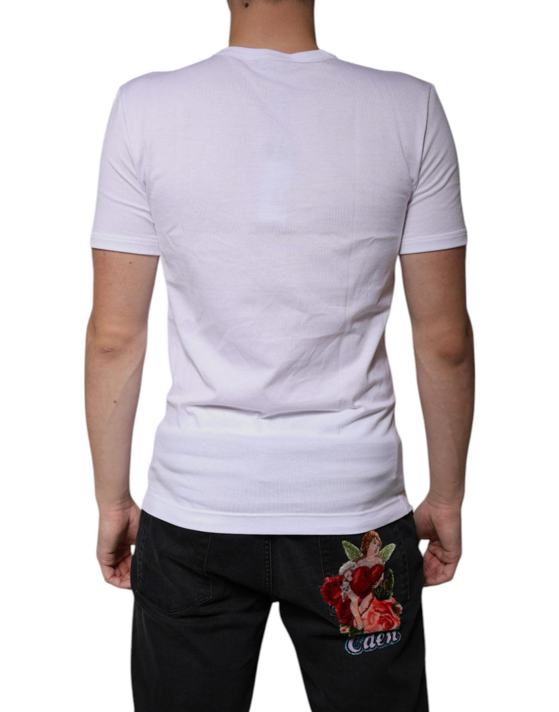 Dolce & Gabbana White Cotton V-neck Short Sleeves T-shirt