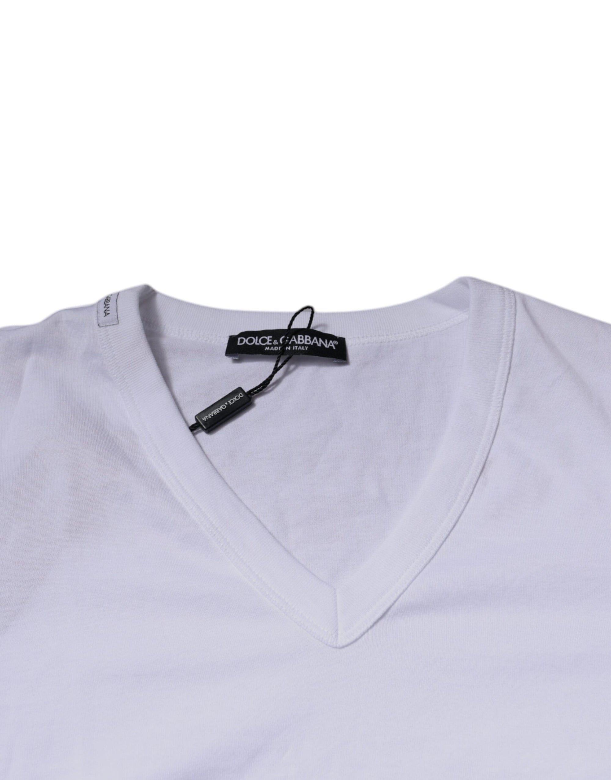Dolce &amp; Gabbana White Cotton V-neck Short Sleeves T-shirt
