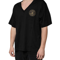 Dolce & Gabbana Black Cotton Logo Vneck Short Sleeve T-shirt