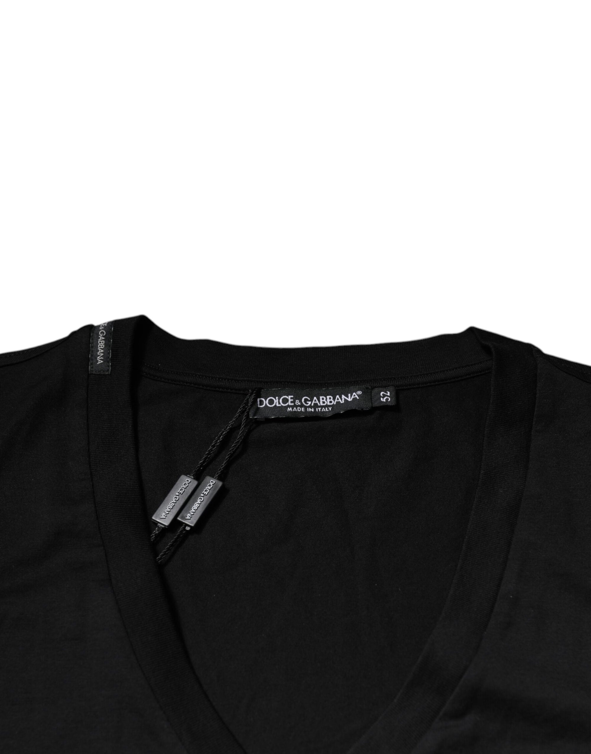 Dolce &amp; Gabbana Black Cotton Logo Vneck Short Sleeve T-shirt