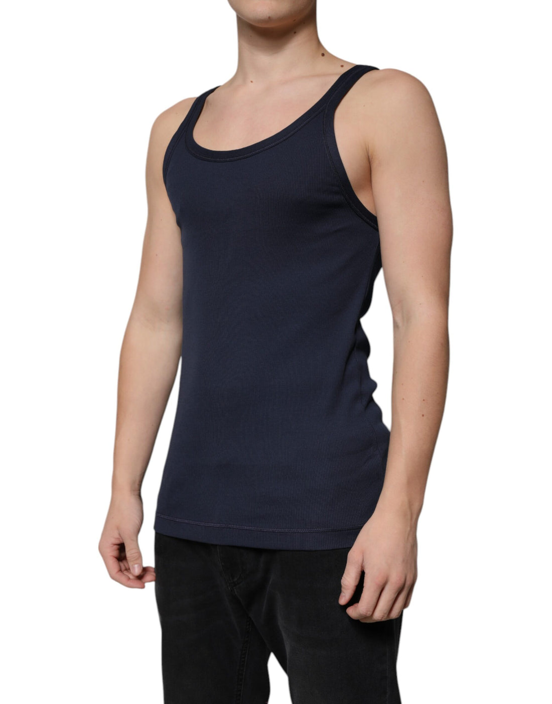 Dolce & Gabbana Blue Cotton Sleeveless Round Neck Tank T-shirt