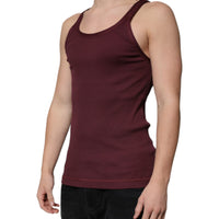 Dolce & Gabbana Maroon Cotton Sleeveless Round Neck Tank T-shirt