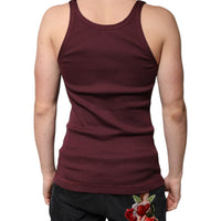 Dolce & Gabbana Maroon Cotton Sleeveless Round Neck Tank T-shirt