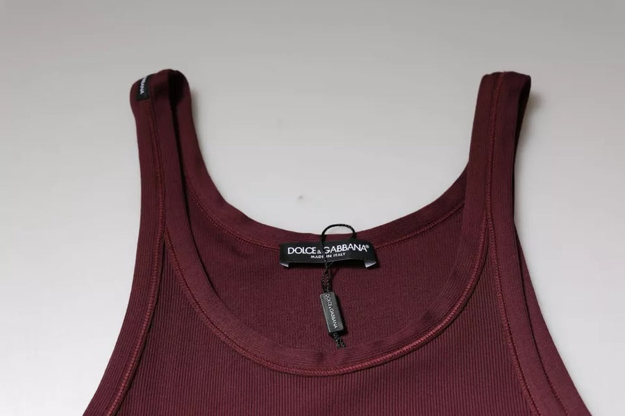 Dolce & Gabbana Maroon Cotton Sleeveless Round Neck Tank T-shirt