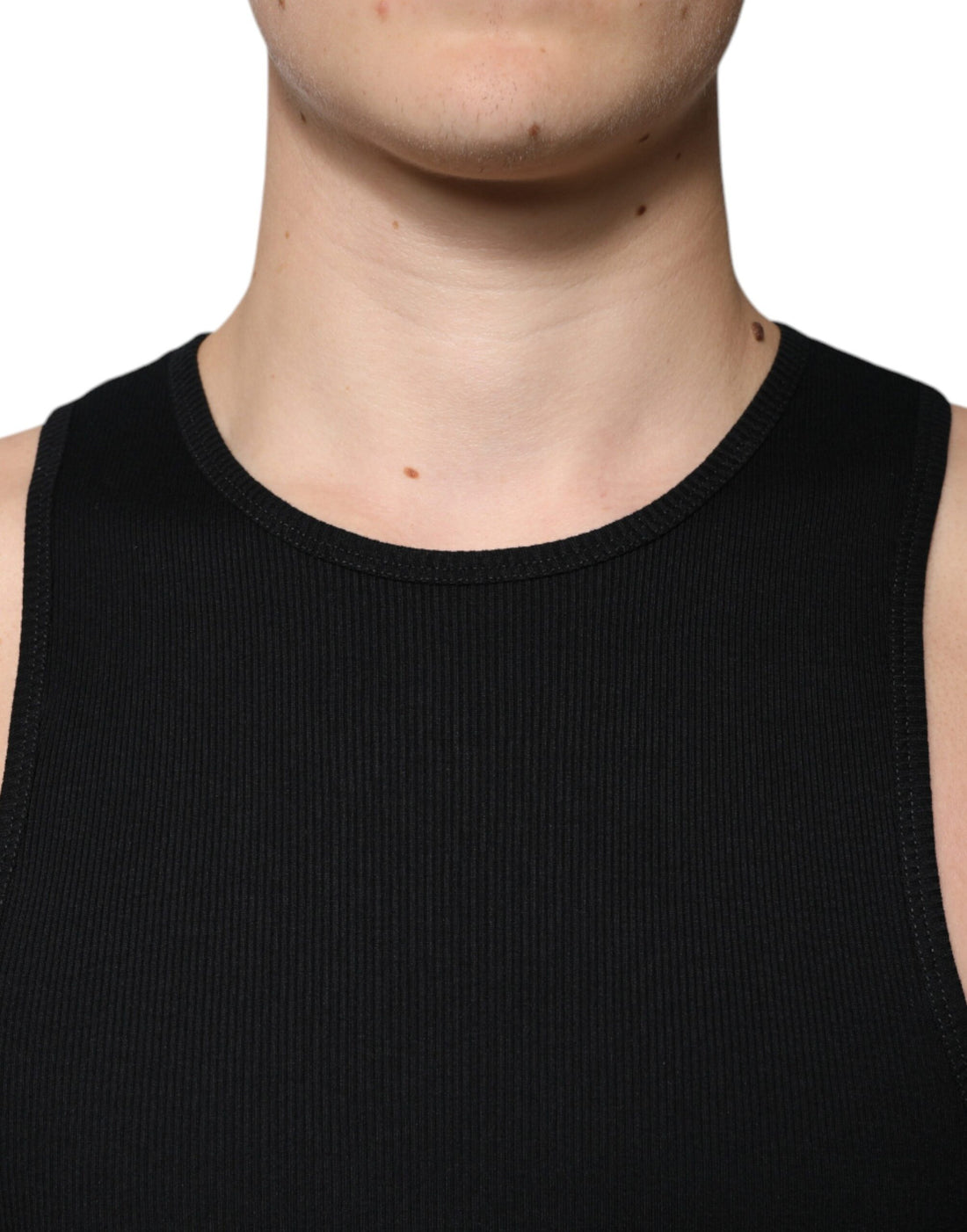 Dolce & Gabbana Black Cotton Sleeveless Round Neck Tank T-shirt