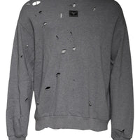 Dolce & Gabbana Gray Cotton Logo Crew Neck Pullover Sweater