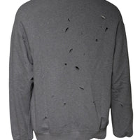 Dolce & Gabbana Gray Cotton Logo Crew Neck Pullover Sweater